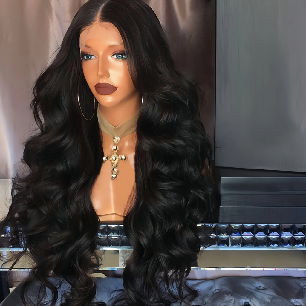 Wig in Large Waves Long Curly Hair Fluffy Long Black Hair Fashion Synthetic Fiber High Temperature Silk Wig Head Cover
